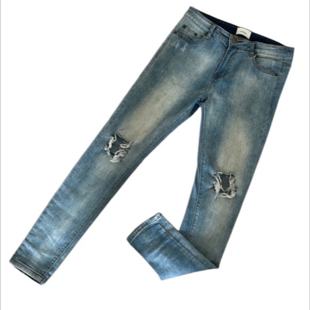 URKOOL men’s size 30 distressed skinny jeans light wash stretch